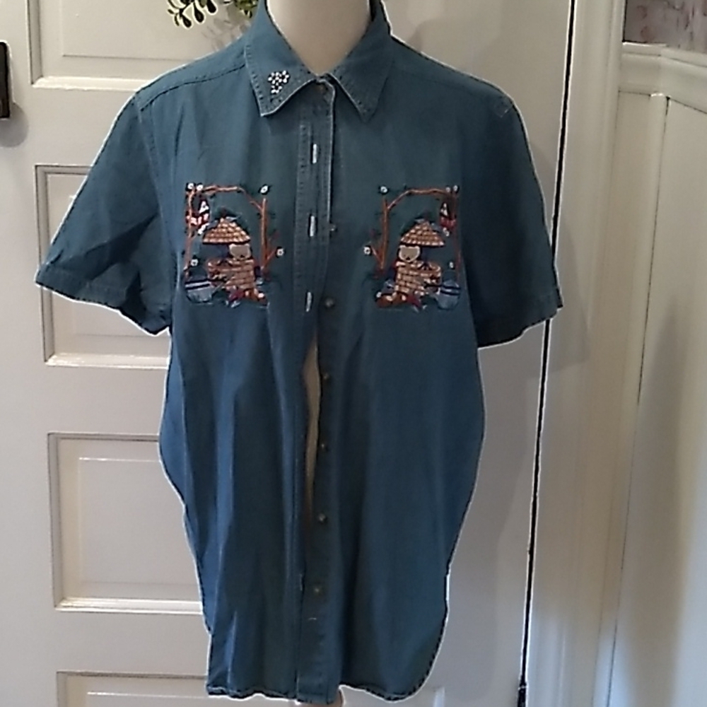 Just My Size 14W denim embroidered shirt bears 🐻 - Picture 1 of 6